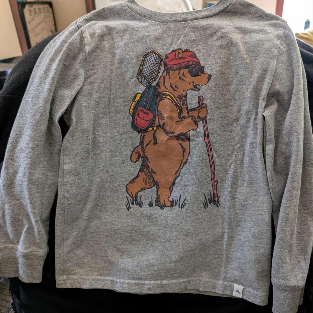 Tommy Bahama Boy's Size Small (5/6) Long Sleeve Shirt with Hiking Bear Picture